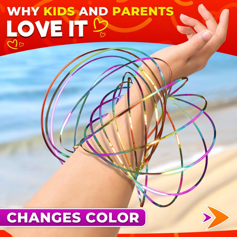 DIMROM Kinetic Flow Ring Spinner Ring Arm Toy 5.1" - Rugged, Corrosion Resistant Stainless Steel Geometric Sensory Spring Toy, Changing Colors, Compact Size - Comfortable Fit Magic Flow Bracelet for Calming - Image 4